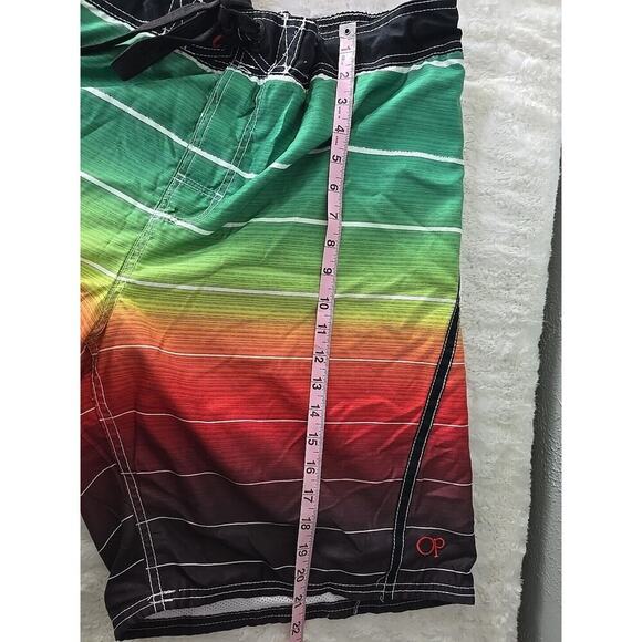 OP Ocean Pacific Rasta Swim‎ Board Shorts Green Red Pool XL Vacation Cruise - Picture 9 of 12